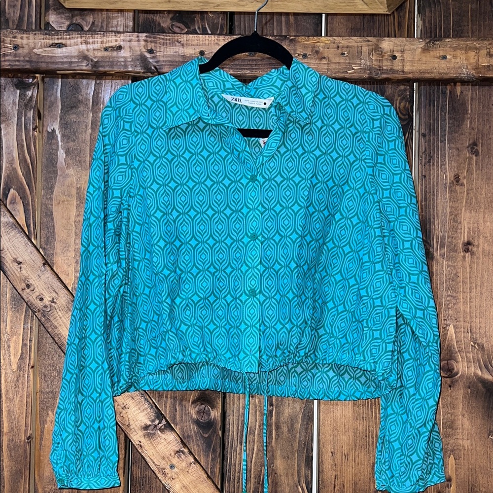 Zara Blue Geometric Blouse